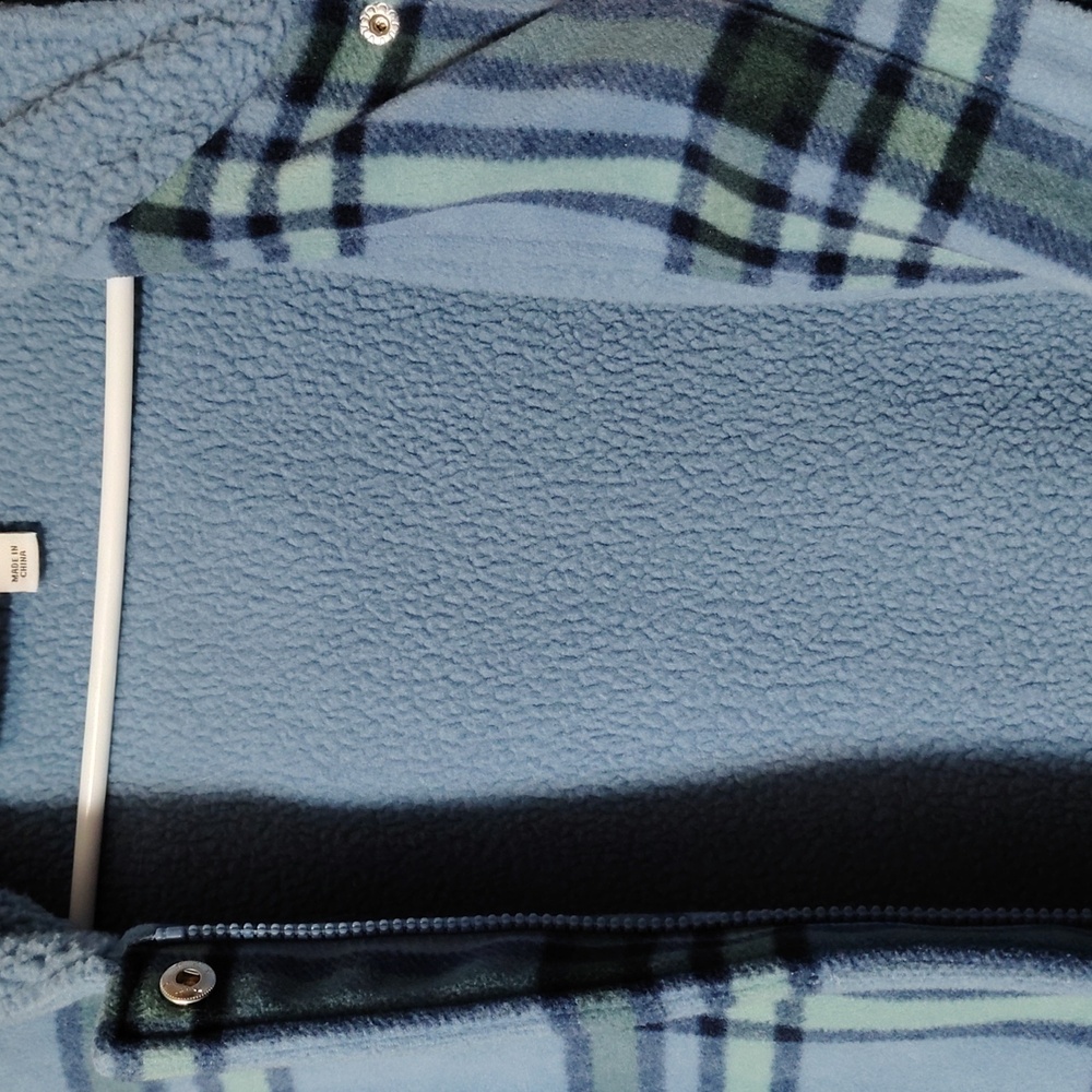 D & Co Blue Plaid, Hooded, Full Zip/Button, Fleece, Lined Jacket Size M - Picture 8 of 9